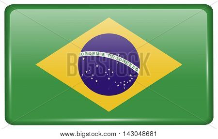 Flags Brazil In The Form Of A Magnet On Refrigerator With Reflections Light. Vector
