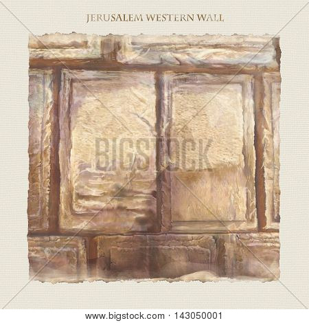 Western wall Jerusalem. David's city - old city of Jerusalem. Israel. Rosh Ha Shana. Digital Illustration. Hand Drawn. Kotel Watercolor. Slichot. Jewish Holiday Religion Tradition. Torah.