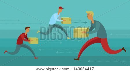Flat design colorful vector illustration concept for courier delivery service