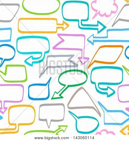 Frame cloud, background, seamless, white. Vector background with colored frames. Frame cloud frame arrow drawn with a Sharpie. Simulation.