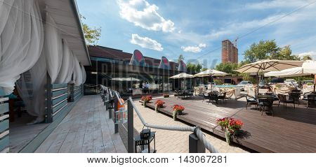 MOSCOW - JULY 2014: Interior of stylish Mediterranean cuisine Italian restaurant - 