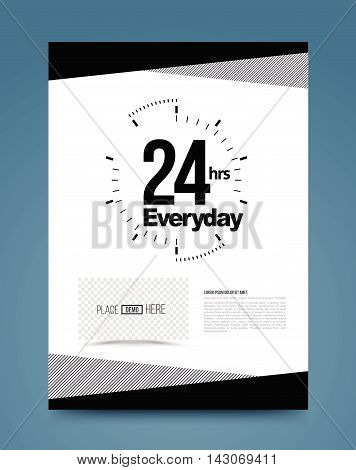 24hr emergency concept template black and white style. Vector illustration. For printing poster brochure.