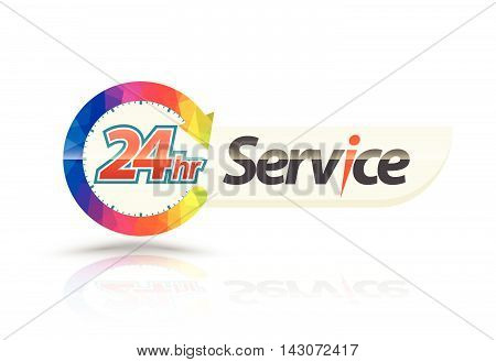 24hr Service with circle arrow. Vector illustration.