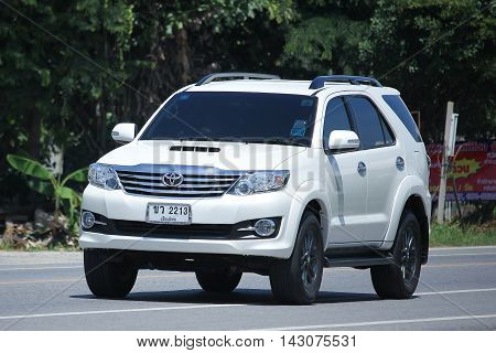CHIANGMAI THAILAND -JULY 27 2016: Private car Toyota Fortuner. Suv for Urban User. On road no.1001 8 km from Chiangmai Business Area.