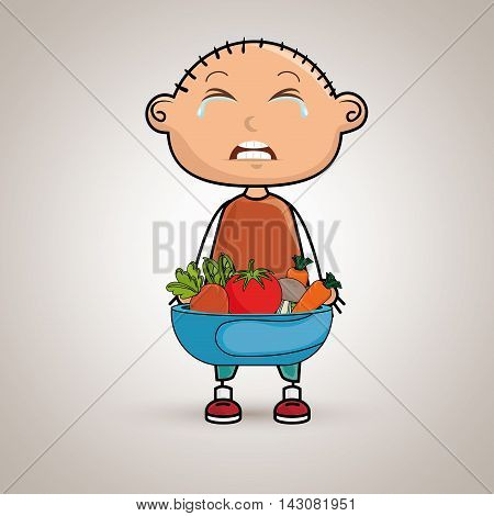 boy cry plate vegetables vector illustration graphic