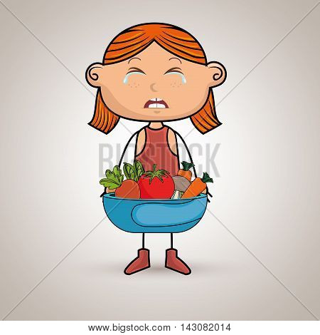 girl cry plate vegetables vector illustration graphic