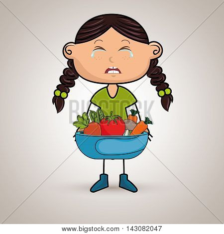 girl cry plate vegetables vector illustration graphic