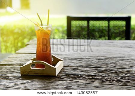 Lemon Ice Tea On Wood