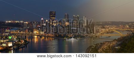 Pittsburgh Skyline sunset and twilight transition concept