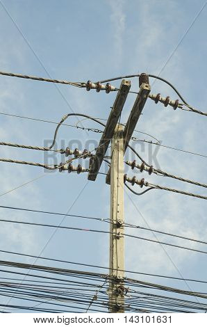 electric pole Electricity pylons carry power lines to every home every corner of the city.