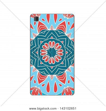 Phone case mockup with mandala in vector. Editable template for your design