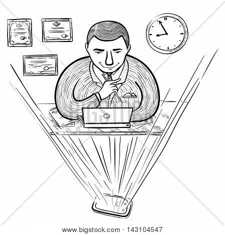 holographic businessman in the workplace in the office