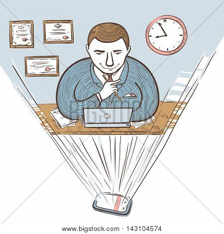 holographic businessman in the workplace in the office