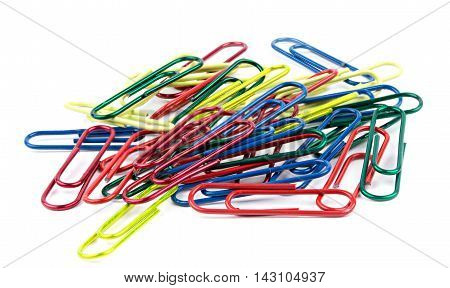 multicolor paperclips isolated on the white background
