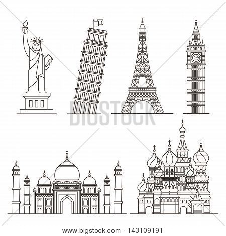 Set of landmark line icons. Vector illustration