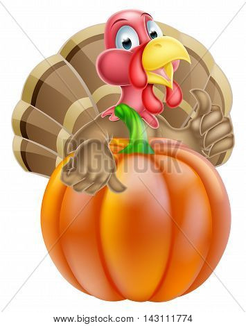 Cartoon Turkey And Pumpkin
