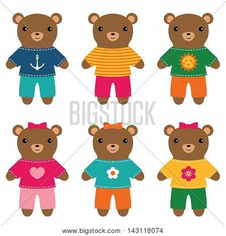 Cute cartoon bears in costumes set of 6