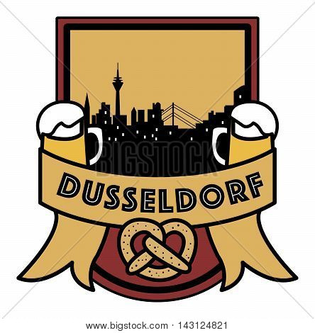 Symbol, German city, with abstract skyline, Dusseldorf, beer and pretzel, vector illustration