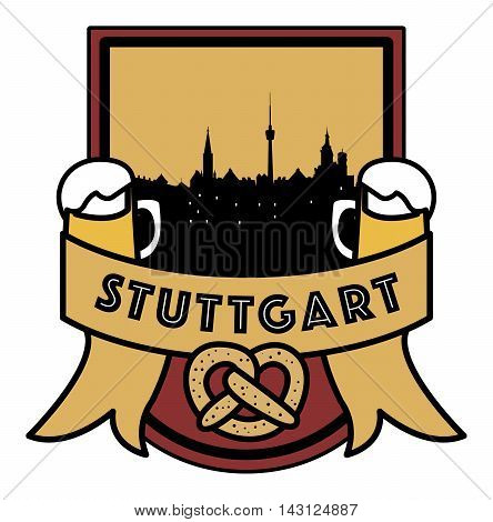 Symbol, German city, with abstract skyline, Stuttgart, beer and pretzel, vector illustration