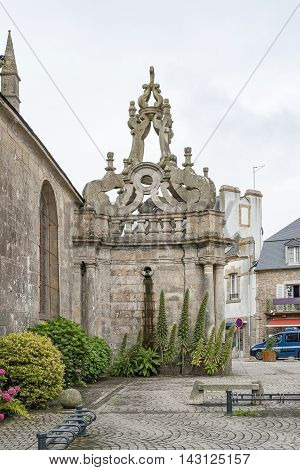 detail of a church in a town named Carnac in the Morbihan department in Brittany France