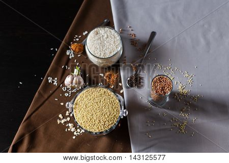 cereal grain glass saddle organic vegetarian oat healthy background diet table breakfast natural wooden healtn spices in a spoon