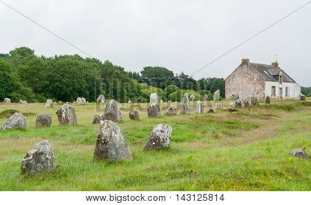 scenery around the Carnac stones a megalithic site in Brittany France
