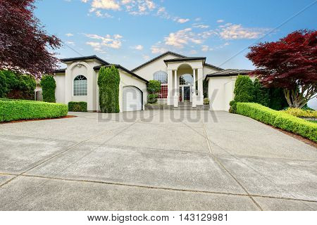 Luxury House Exterior With Concrete Floor Porch With Columns