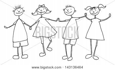 Hand draw cartoon family on white bakground