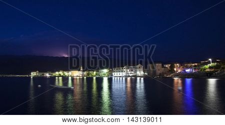 Night view of beautiful small village of Vinjerac, Croatia 