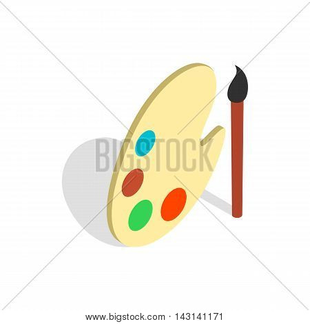 Art palette with paints and brush icon in isometric 3d style on a white background