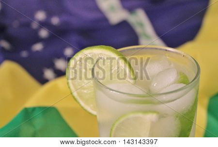 Fresh Lime Caipirinhas On Brazilian Flag