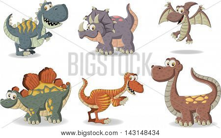Group of funny cartoon dinosaurs. 