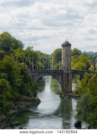 Orthez old bridge in the french pyrenees