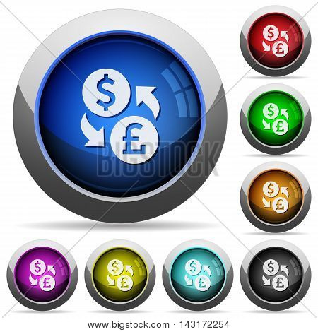 Set of round glossy Dollar Pound exchange buttons. Arranged layer structure.