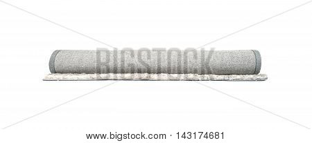 Closeup surface abstract fabric pattern at the roll gray fabric carpet at the floor of house texture background isolated on white background