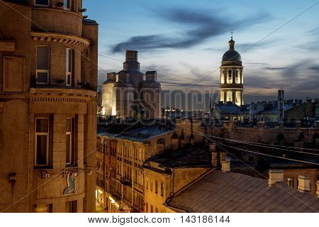 13 may 2016.Saint-Petersburg.The view from the roof of St. Vladimir's Cathedral and the rooftops of the city at evening illumination.Russia