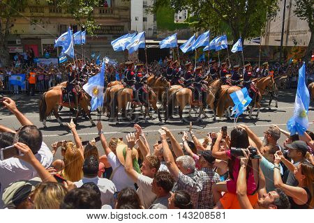 Buenos Aires Argentina - Dec 10 2015: Members of the Regiment of Mounted Grenadiers leave the Congress after inauguration of the newly elected Argentine president.