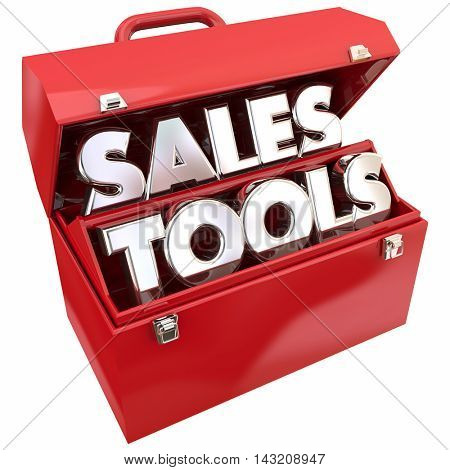Sales Tools Selling Resources Toolbox Words 3d Illustration