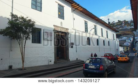 Quito Pichincha / Ecuador - August 16 2016: Exterior view of Museo de la Ciudad in the historic center of Quito. The historic center was declared by UNESCO the first Cultural Heritage on 1978