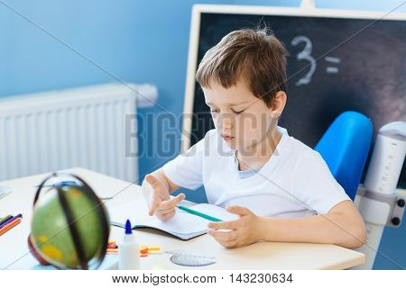 Seven Years Old Boy, Counting On Fingers