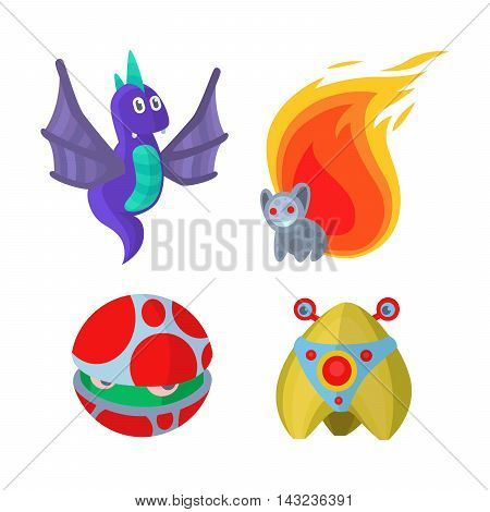 Fantasy monster color grunge character funny design element. Humour emoticon fantasy monsters unique expression sticker isolated. Alien sticker vector fantasy monsters paint crazy animals.