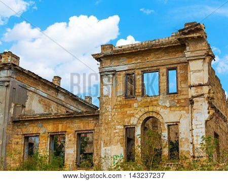 The Ruins Of An Ancient House In Odessa, Ukraine. Historic Building Destroyed By Vandals Of The Prol
