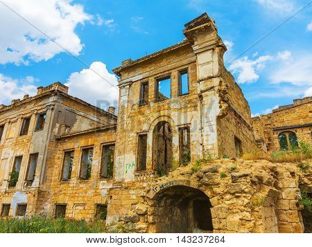The Ruins Of An Ancient House In Odessa, Ukraine. Historic Building Destroyed By Vandals Of The Prol