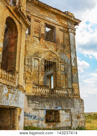 The Ruins Of An Ancient House In Odessa, Ukraine. Historic Building Destroyed By Vandals Of The Prol