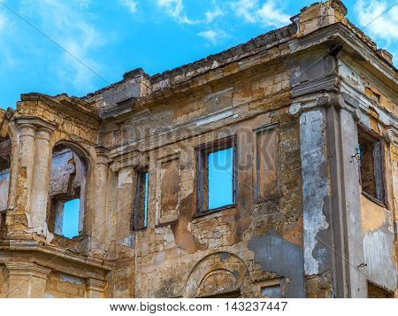 The Ruins Of An Ancient House In Odessa, Ukraine. Historic Building Destroyed By Vandals Of The Prol