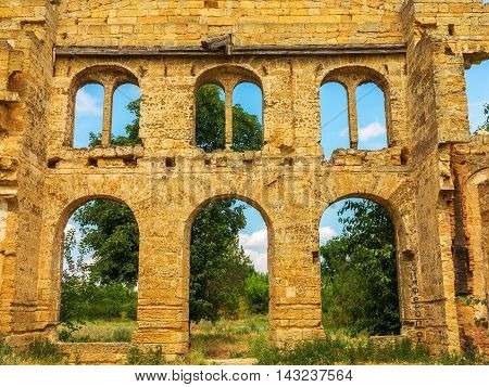 The Ruins Of An Ancient House In Odessa, Ukraine. Historic Building Destroyed By Vandals Of The Prol