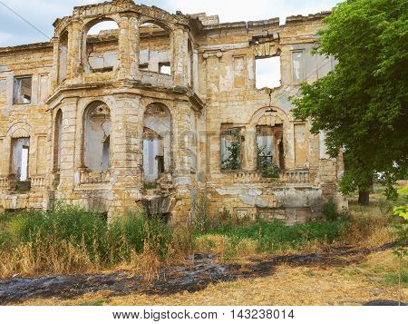 The Ruins Of An Ancient House In Odessa, Ukraine. Historic Building Destroyed By Vandals Of The Prol