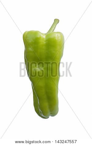 Cubanelle pepper (Capsicum annuum Cubanelle). Called Cuban pepper also. Image of single pepper isolated on white background