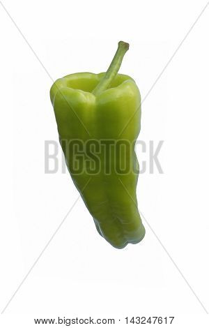 Cubanelle pepper (Capsicum annuum Cubanelle). Called Cuban pepper also. Image of single pepper isolated on white background