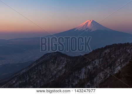 Mount Fuji during sunrise time in winter season seen from Top of Mt. Mitsutoge